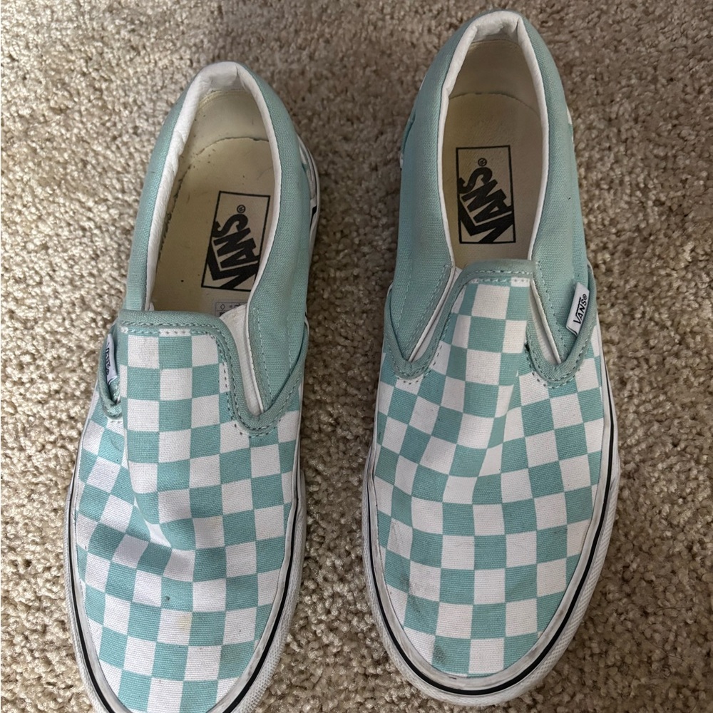 Vans Kids Checkered Slip-On Shoes - Blue and White